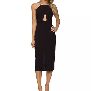 Low Back Midi Mid Cut Black Bodycon Dress Strappy Low Back Open NWT Small